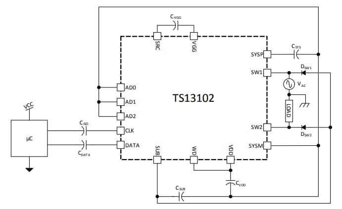 Application Circuit Diagram - Semtech TS13102 Neo-Iso™ Solid State Relay